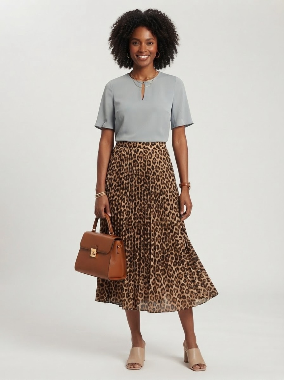 Boss Short-Sleeve Blouse in Light Blue Color